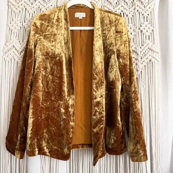 Loft Gold Yellow Velvet Open Front Cardigan Jacket Women’s Size Small GUC - Picture 1 of 7